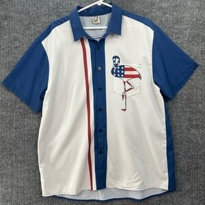Hardaddy Button Down Shirt Men Large Blue White Excellent Flamingo Patriotic USA